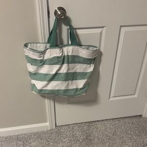Stylish Striped Tote Bag in Green and White